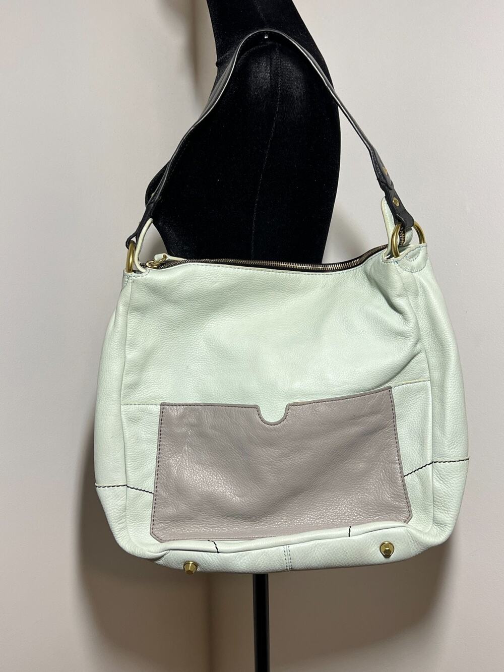 orYany EUC Mint/Gray Leather Adele Hobo Shoulder Bag Purse